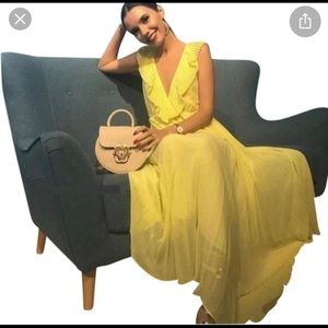 Yellow pleated maxi dress